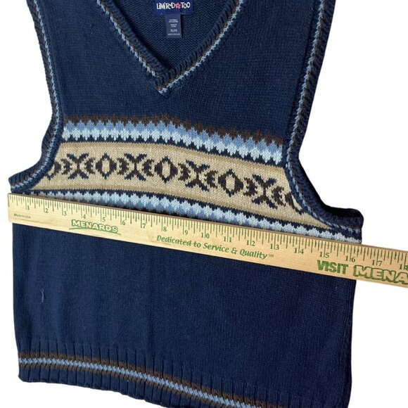 Vtg Y2K‎ Limited Too Girl's XL/16 Sweater Vest Blue Brown Fair Isle Casual - Picture 6 of 6